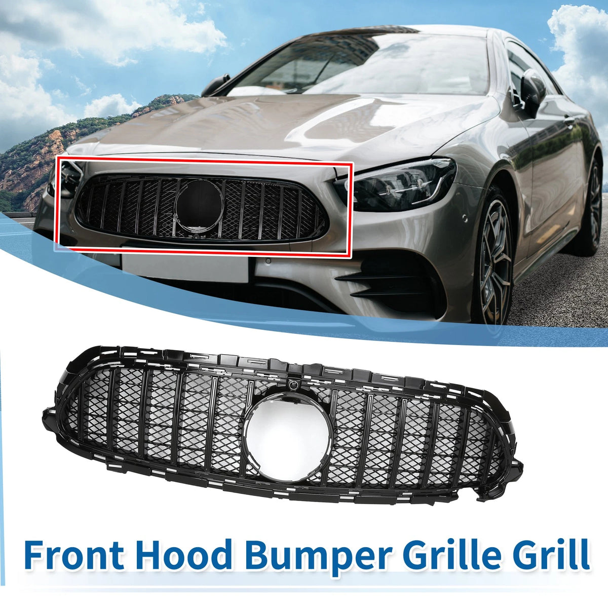 Front Upper Bumper Grille for Mercedes E200 AMG Body Styling Black (2010–2018)