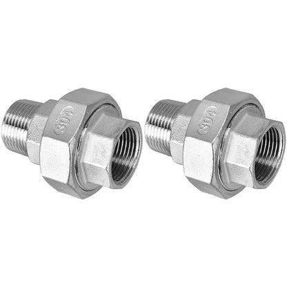Set of 2 Threaded Connectors for Heavy Duty Piping (304 Stainless Steel)
