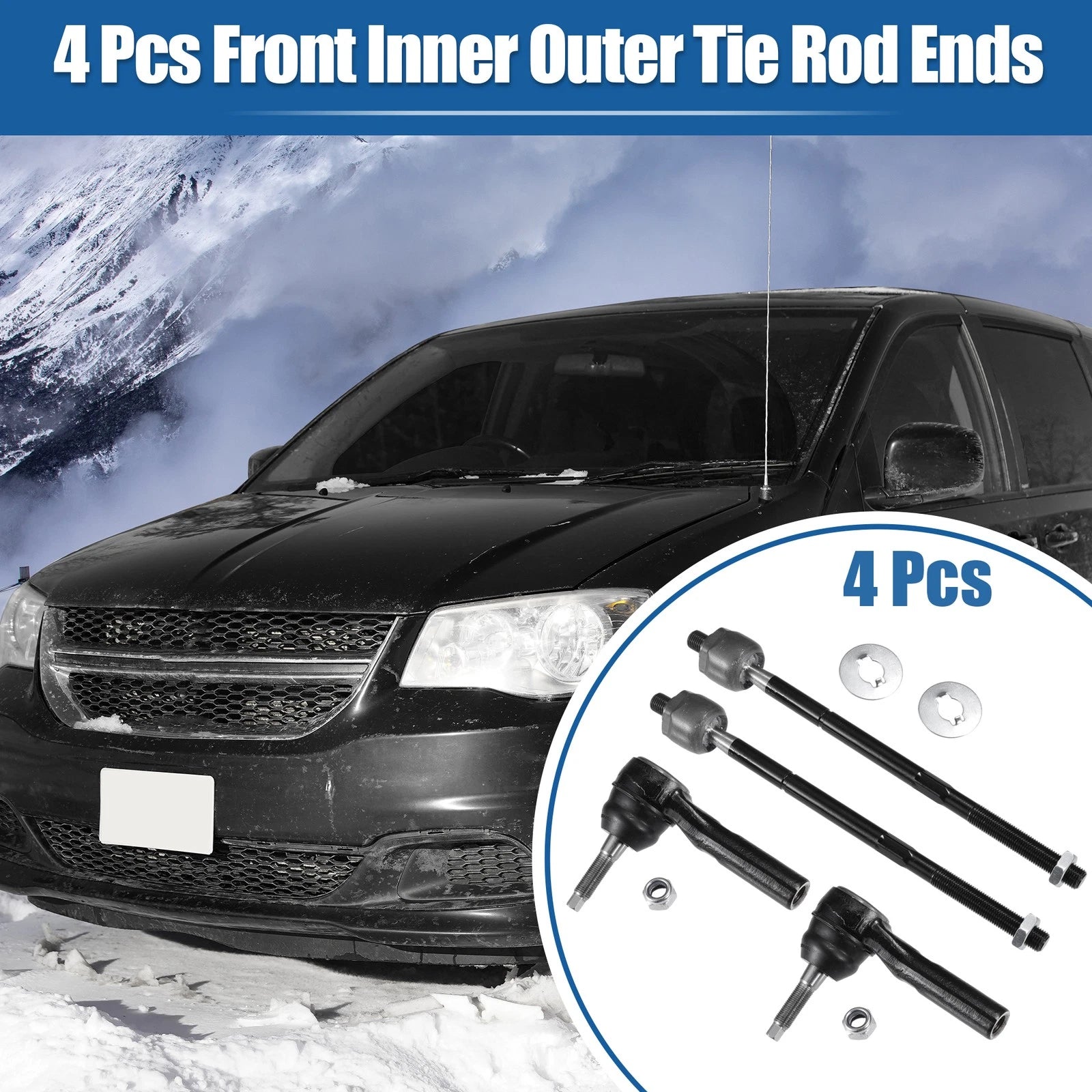 4 Pcs Front Inner Outer Tie Rod End Link Kit for Dodge Caravan (2001–2020)