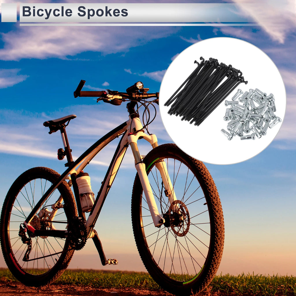 Bicycle Spokes Nipple Set 45 Steel Black 13G 67mm for Universal