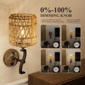 Wall Sconce with Rattan Shade Dimmable Rustic Light Weave Black Metal