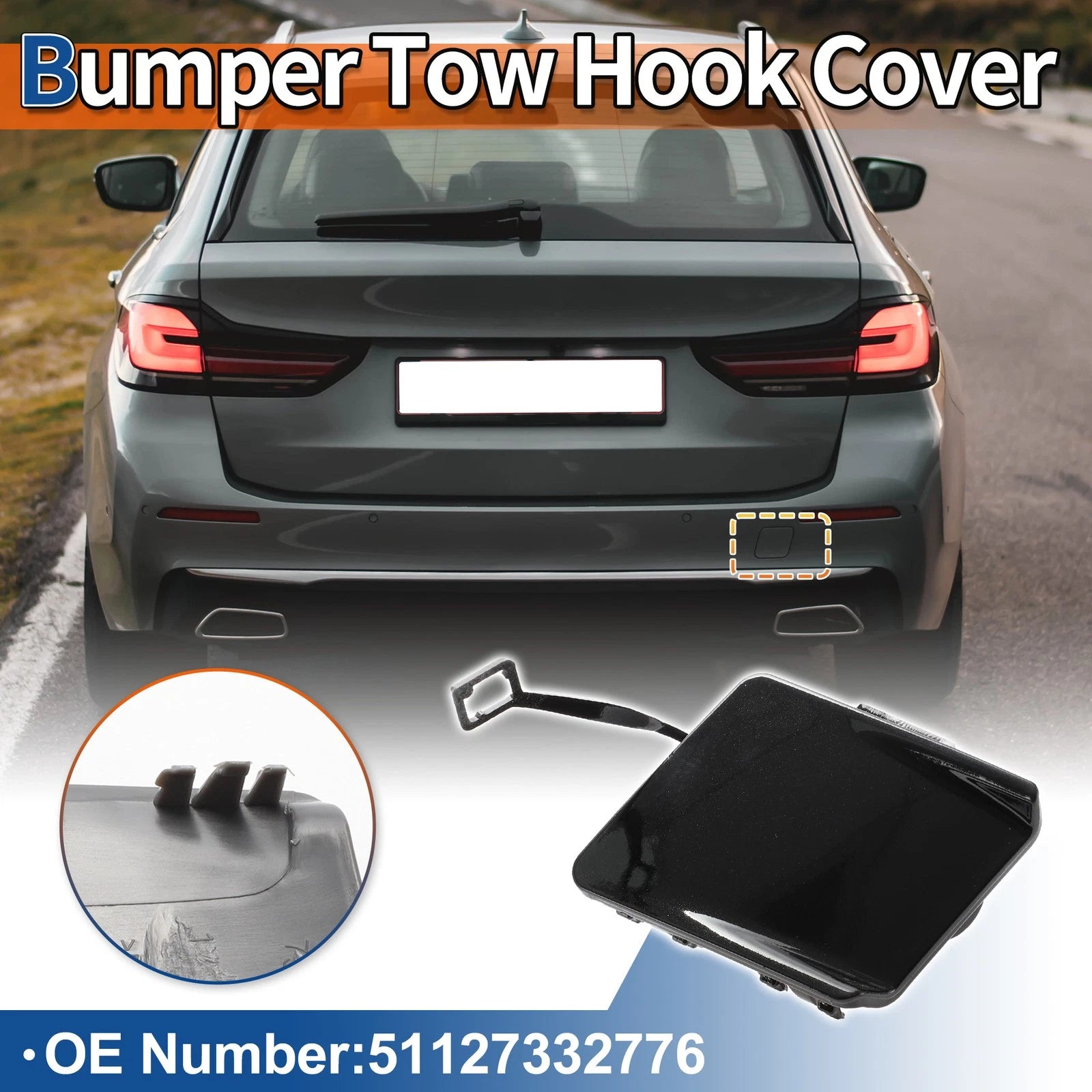 Rear Tow Hook Cover Replacement for BMW 5-Series (2017–2023) Black Sapphire
