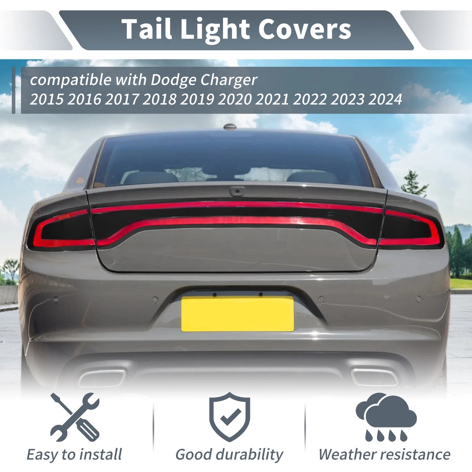 Tail Light Cover Tail Light Guard for Dodge Charger (2015–2024) ABS Smoked