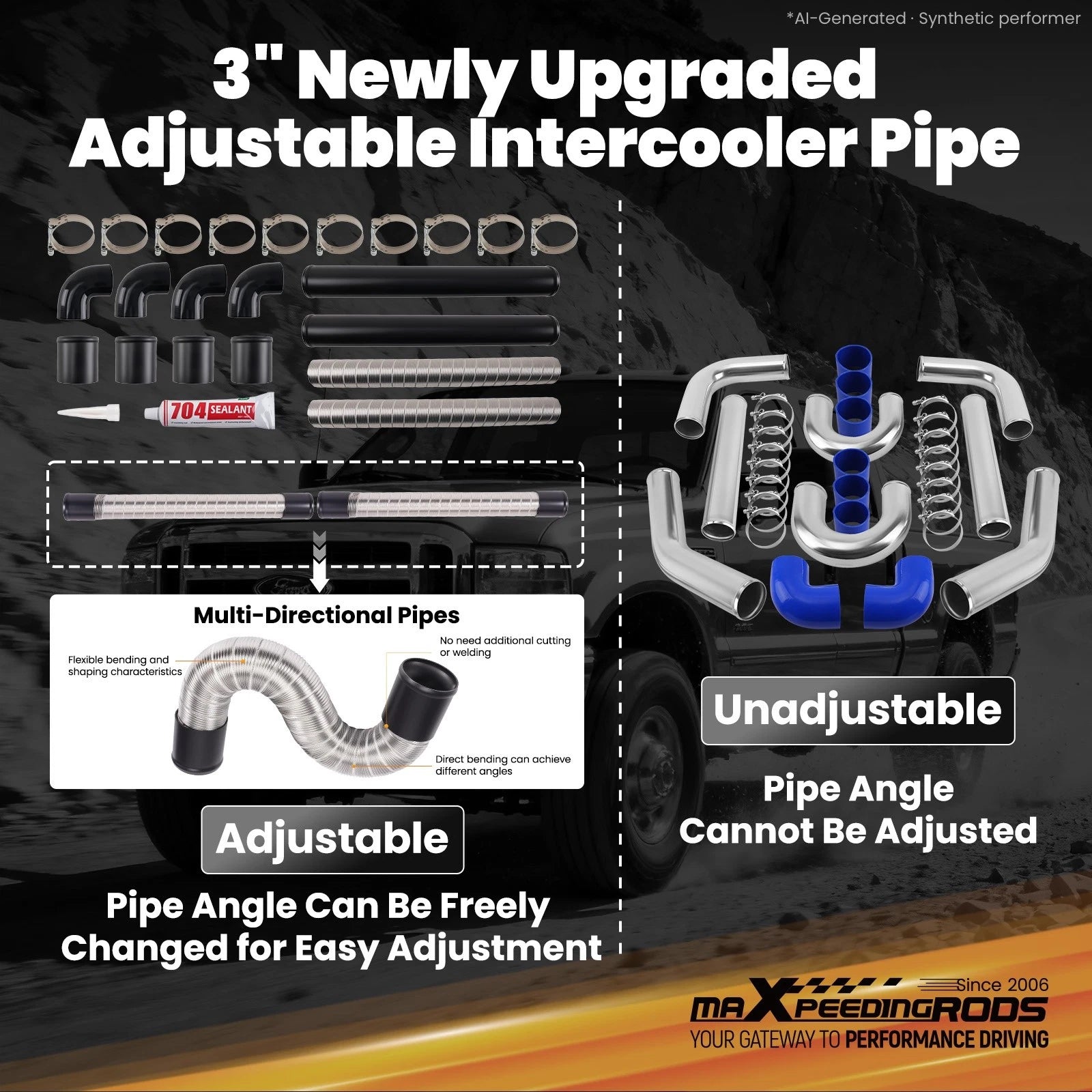 3" Intercooler Pipe Kit for Universal Vehicles (Flexible Silicone Hoses)