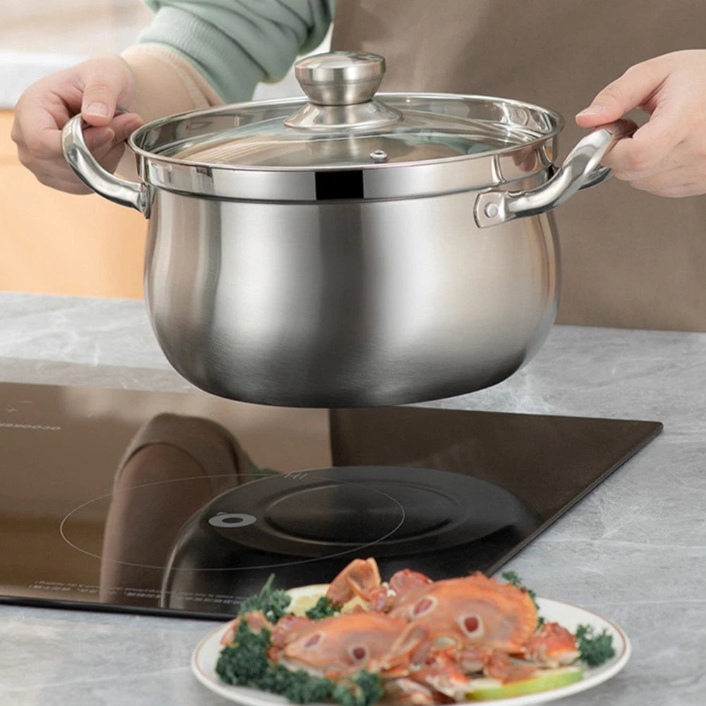 Stainless Steel Soup Pot with Glass Lid for Kitchen Cooking