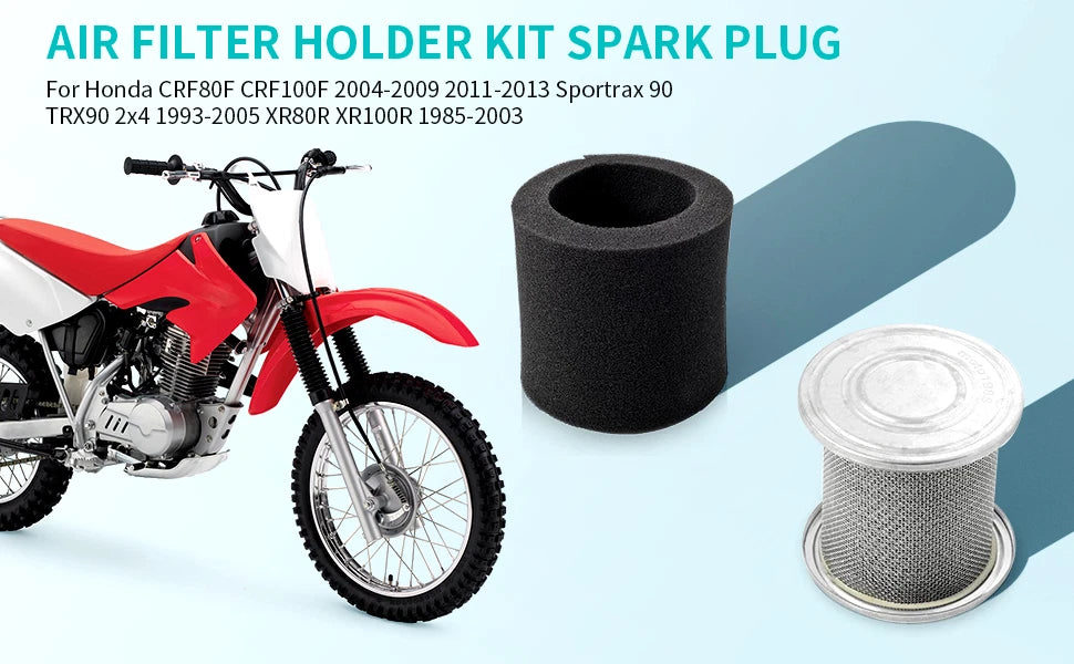 Air Filter Holder Kit & Spark Plug for Honda XR80 XR100 R CRF80 CRF100 F TRX90