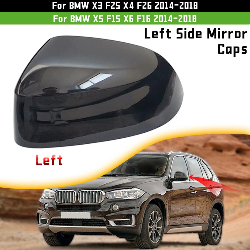 Left Gloss Black Side Wing Mirror Cap for BMW X3 X4 X5 X6 (2014–2018)