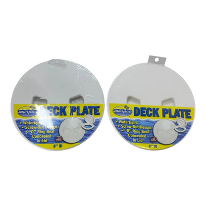 Set of 2 Marine White Screw Out Deck Plate Lid 8" - Marpac 7-0636