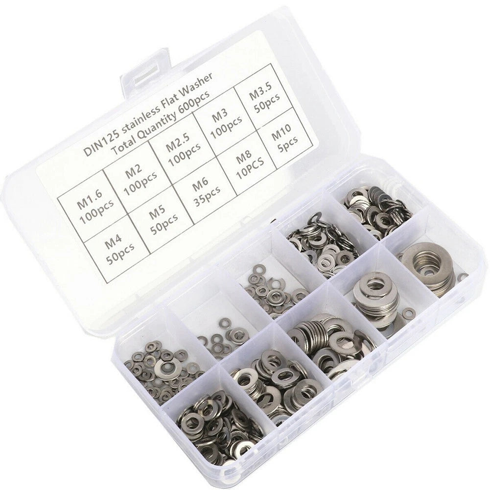 Flat Washers Set of 600 - 304 Stainless Steel Assortment Kit