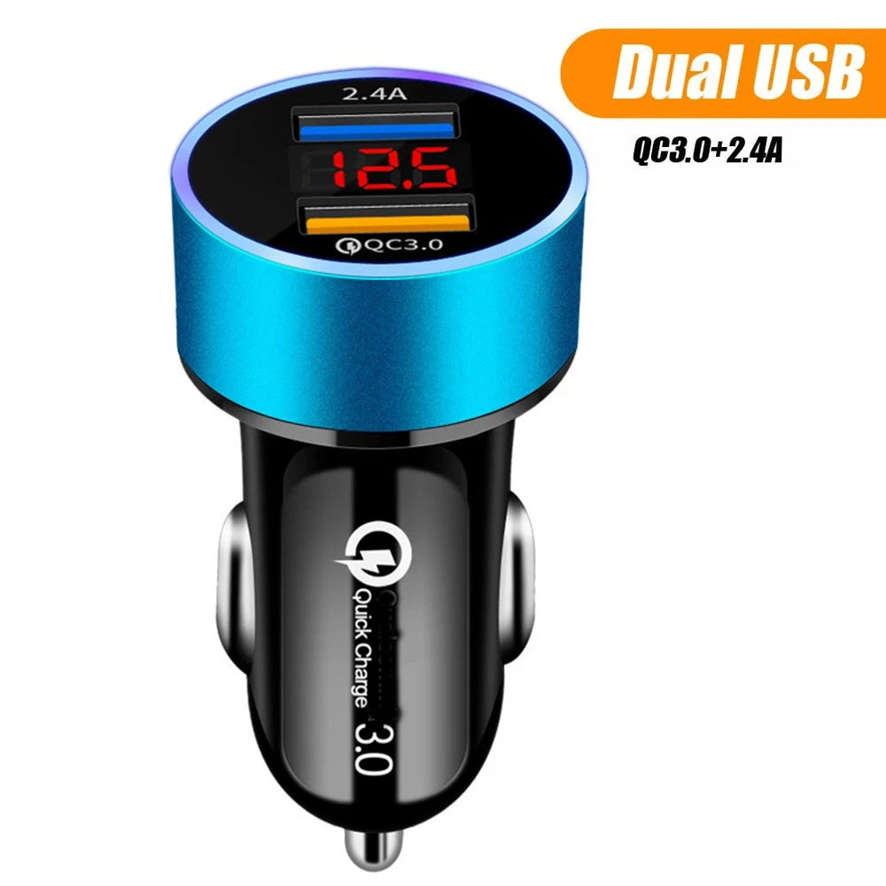 LED Dual USB Fast Charger for Cars (QC3.0)