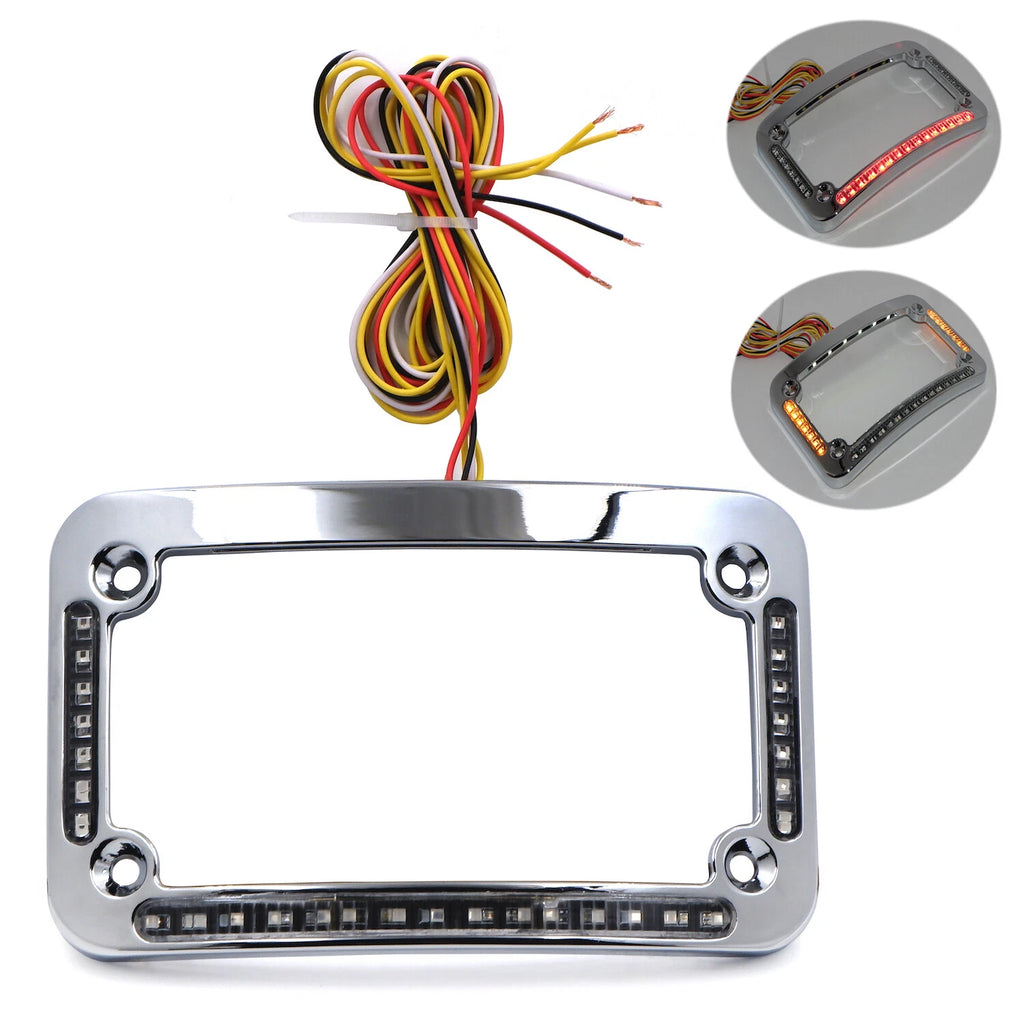 Dual LED Curved Motorcycle License Plate Frame - Chrome Finish
