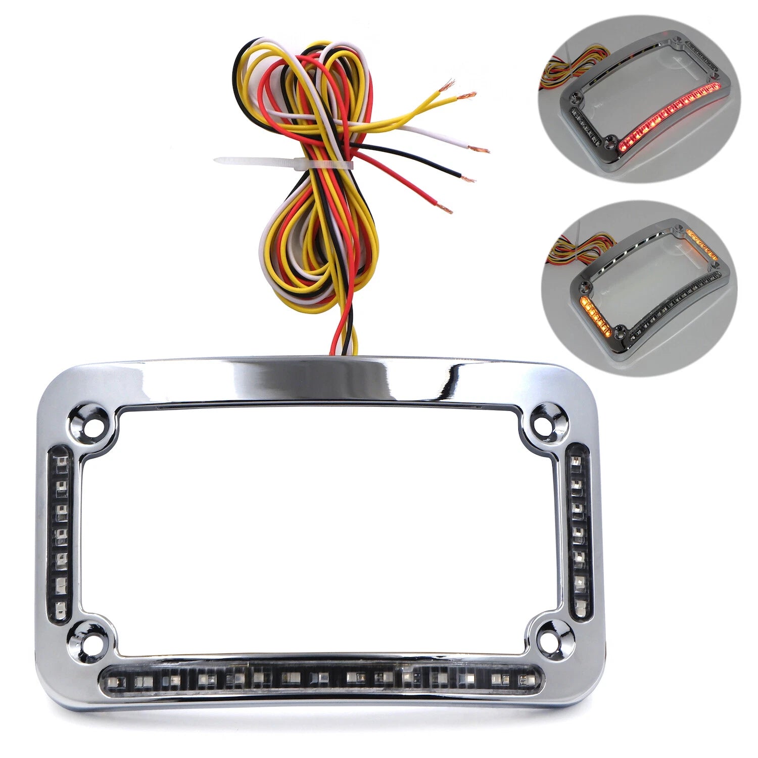 Dual LED Curved Motorcycle License Plate Frame - Chrome Finish