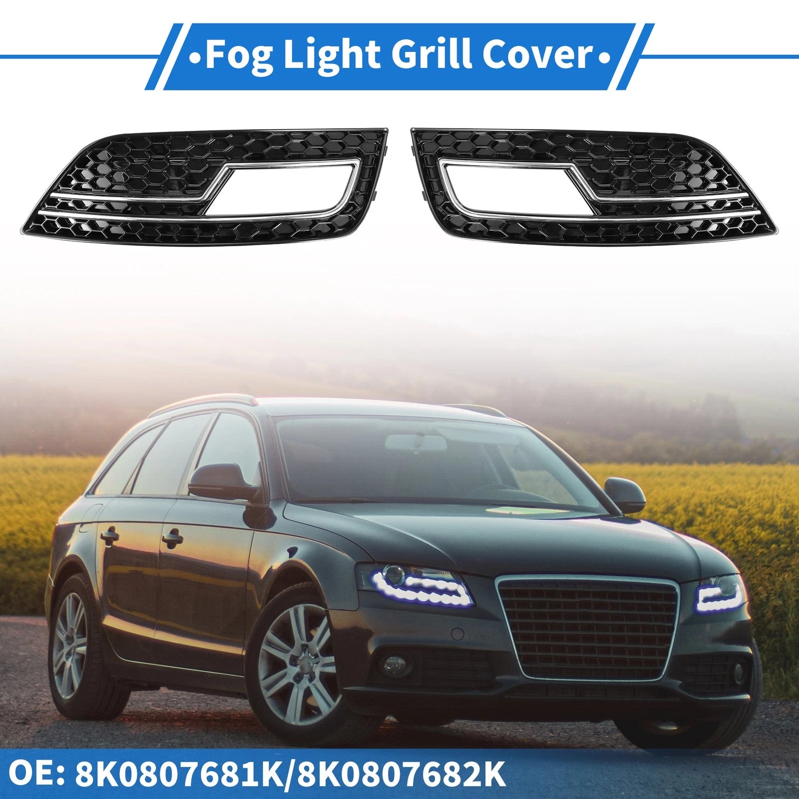 Front Fog Light Grill Pair Replacement for Audi A4L B9 S4 RS4 (2013–2016)