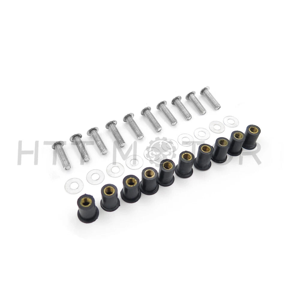 10pcs Windshield Bolt Kit for Motorcycle (Well Nuts, Silver)