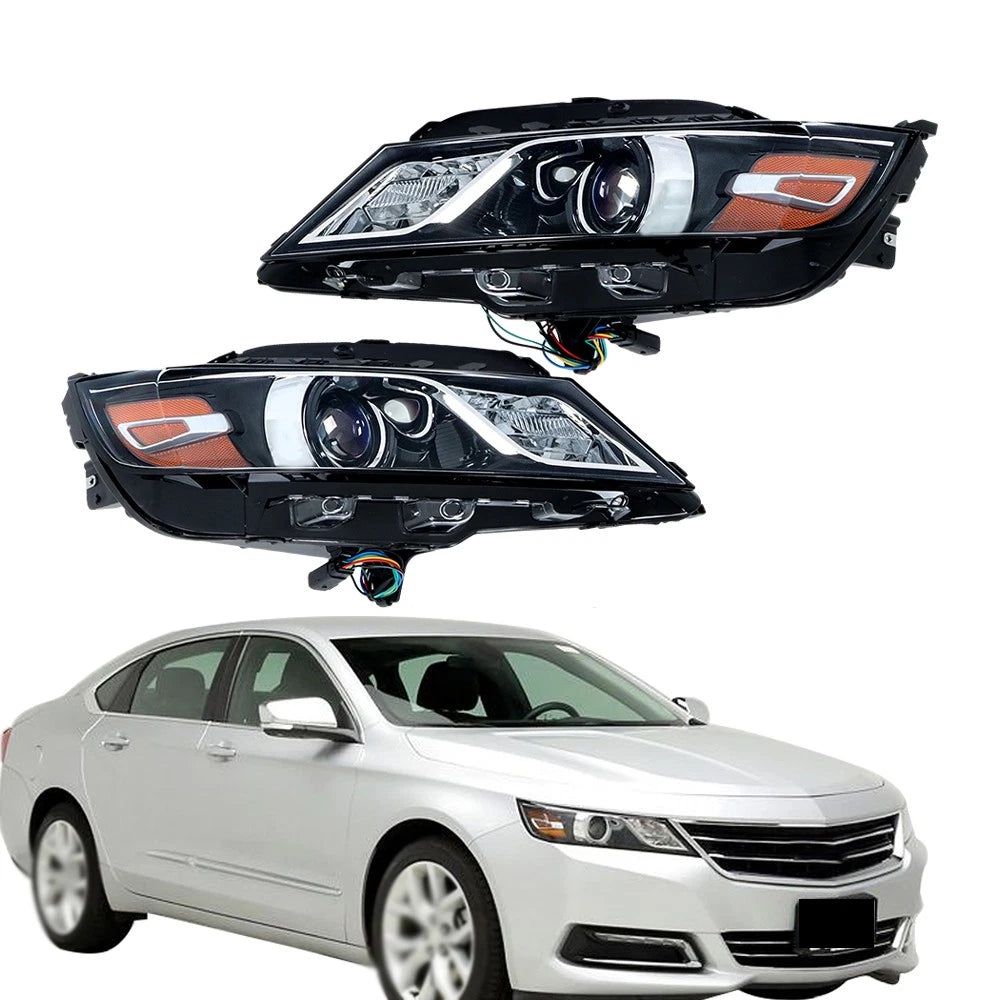 Headlights for Chevrolet Impala (2015–2020) Black Halogen, Driver & Passenger