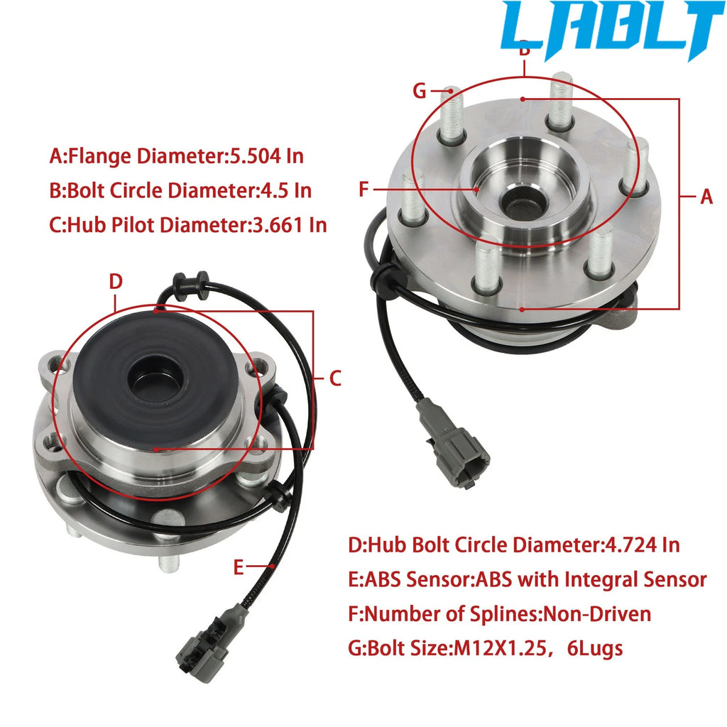 Front Wheel Bearing Hub w/ ABS for Frontier Pathfinder Xterra Equator (2005–2023)