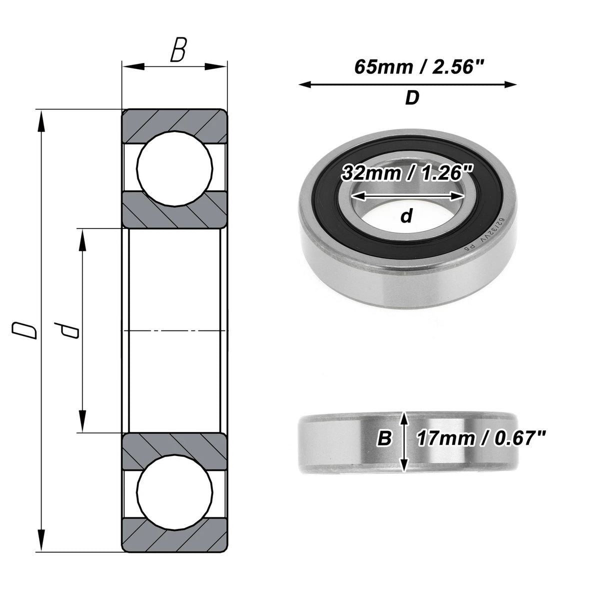 Deep Groove Ball Bearing P5 for Scooter Skateboard Wheel (32x65x17mm)