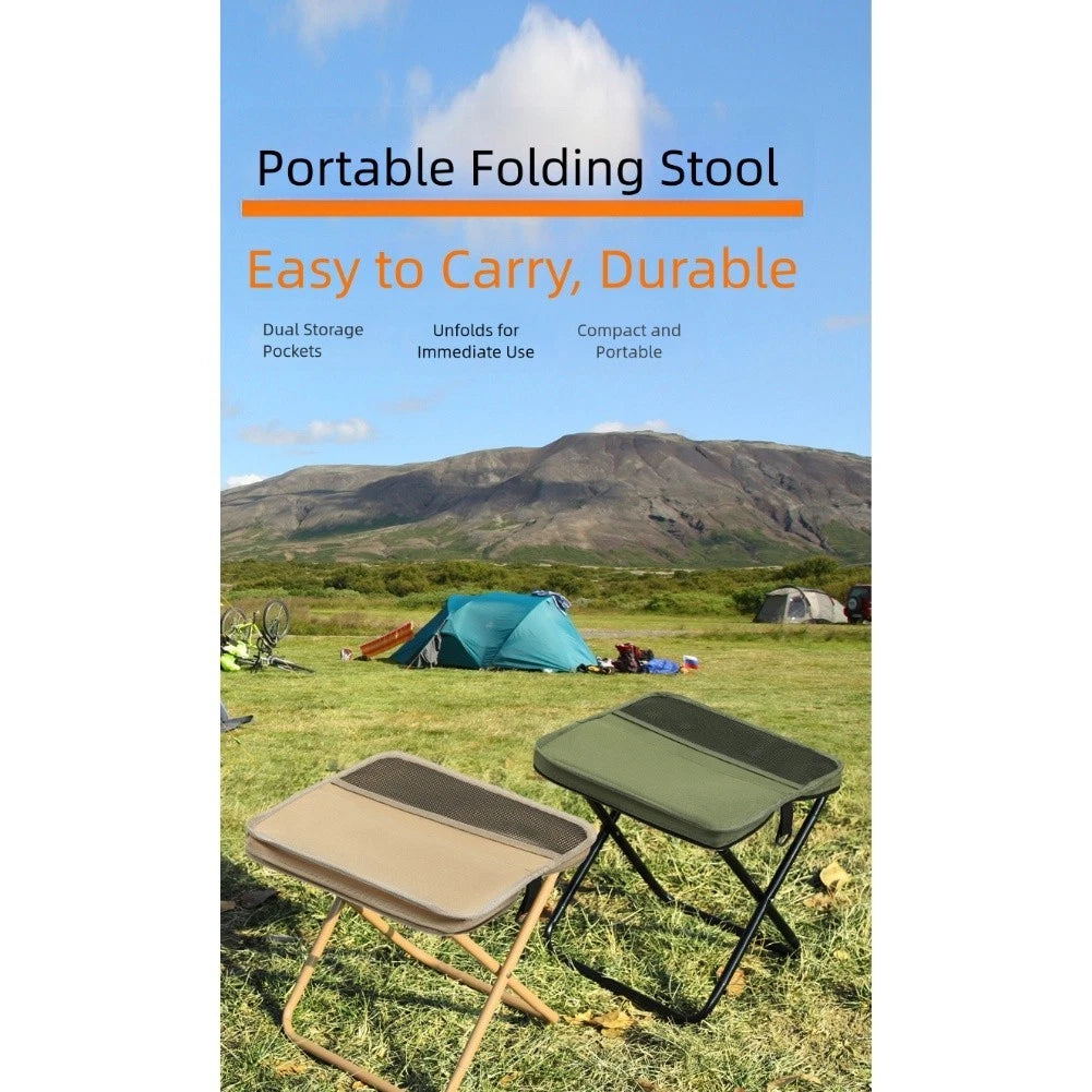 Outdoor Folding Stool with Built-in Pockets - Heavy-Duty Support