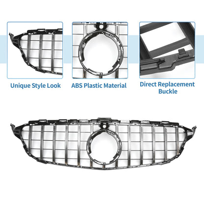 Front Upper Bumper Grille for Mercedes-Benz C180 (Chrome Silver Black)