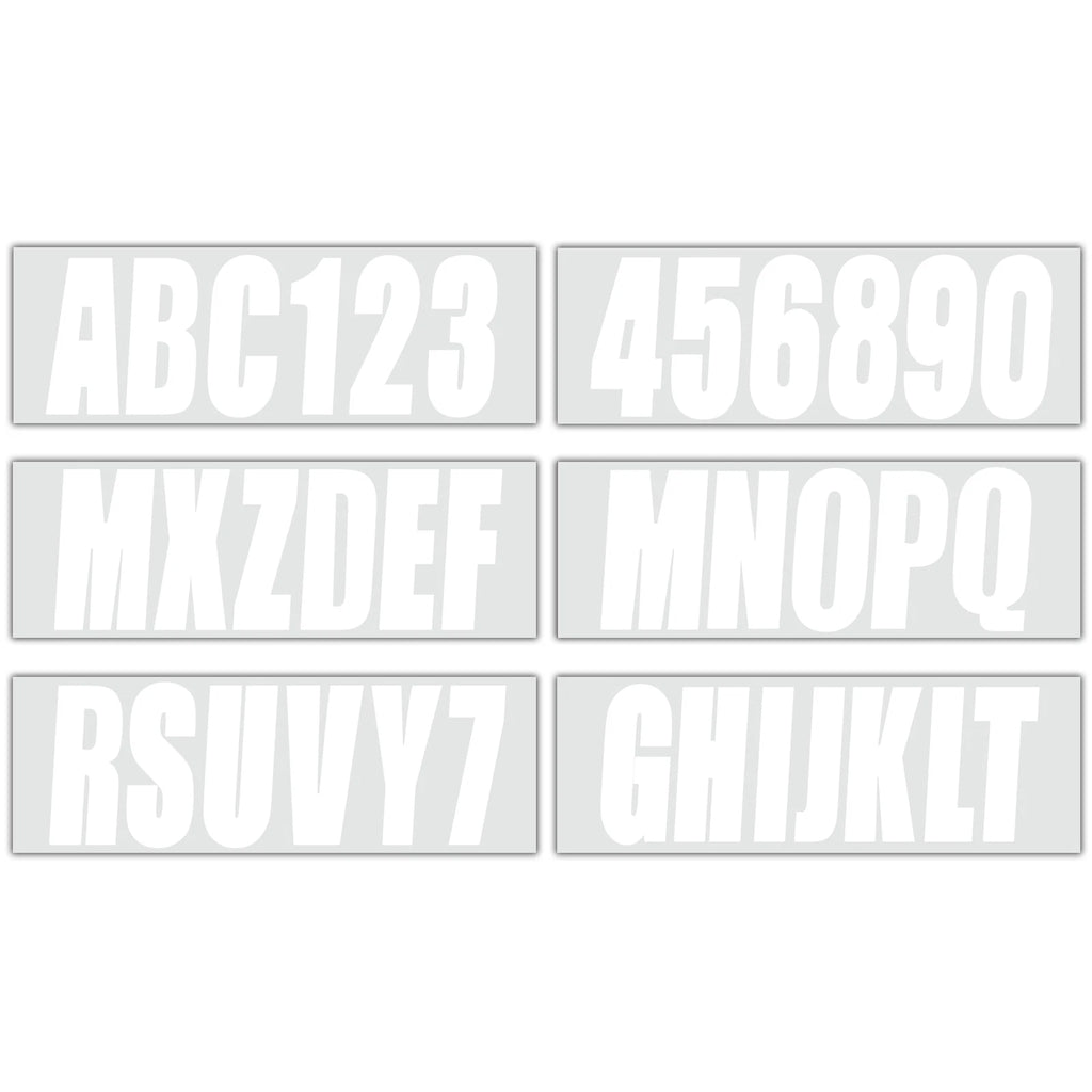 Boat Registration Decals A-Z Letters & 0-9 Numbers (White)