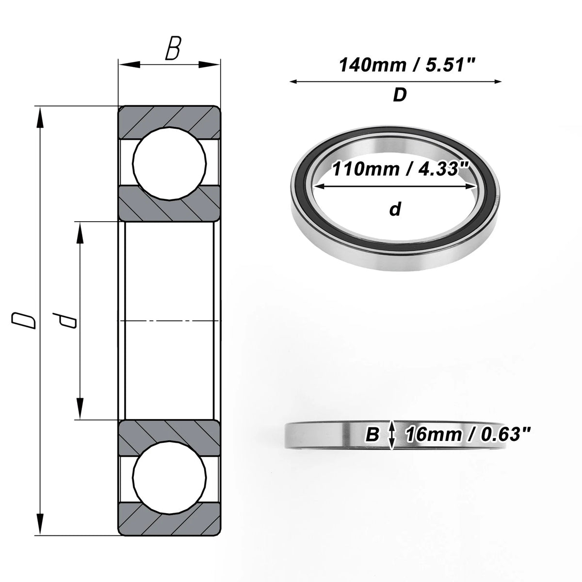 Deep Groove Ball Bearing 110x140x16mm for Scooter Skateboard (1 Pc)