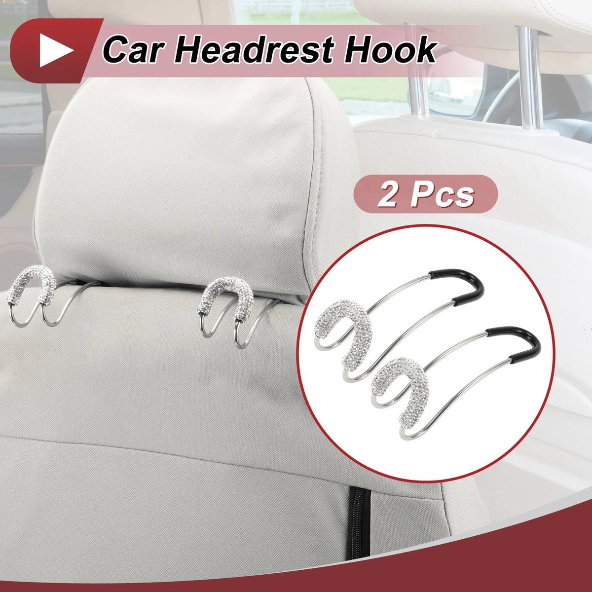 2 Pcs Universal Car Seat Headrest Hook for Purses and Bags (4.33"x1.42")