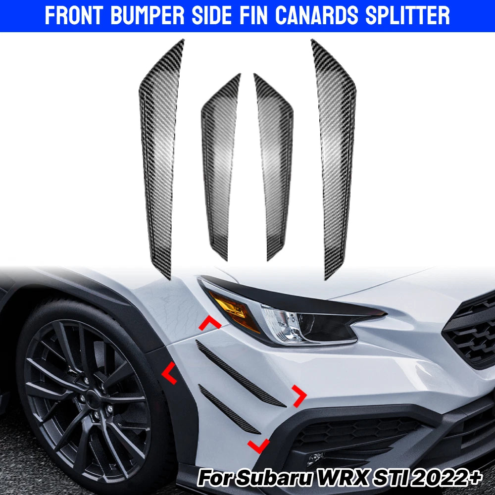 Set of 4 Carbon Look Front Bumper Side Fin Canard Splitters for Subaru WRX STI (2022–2023)