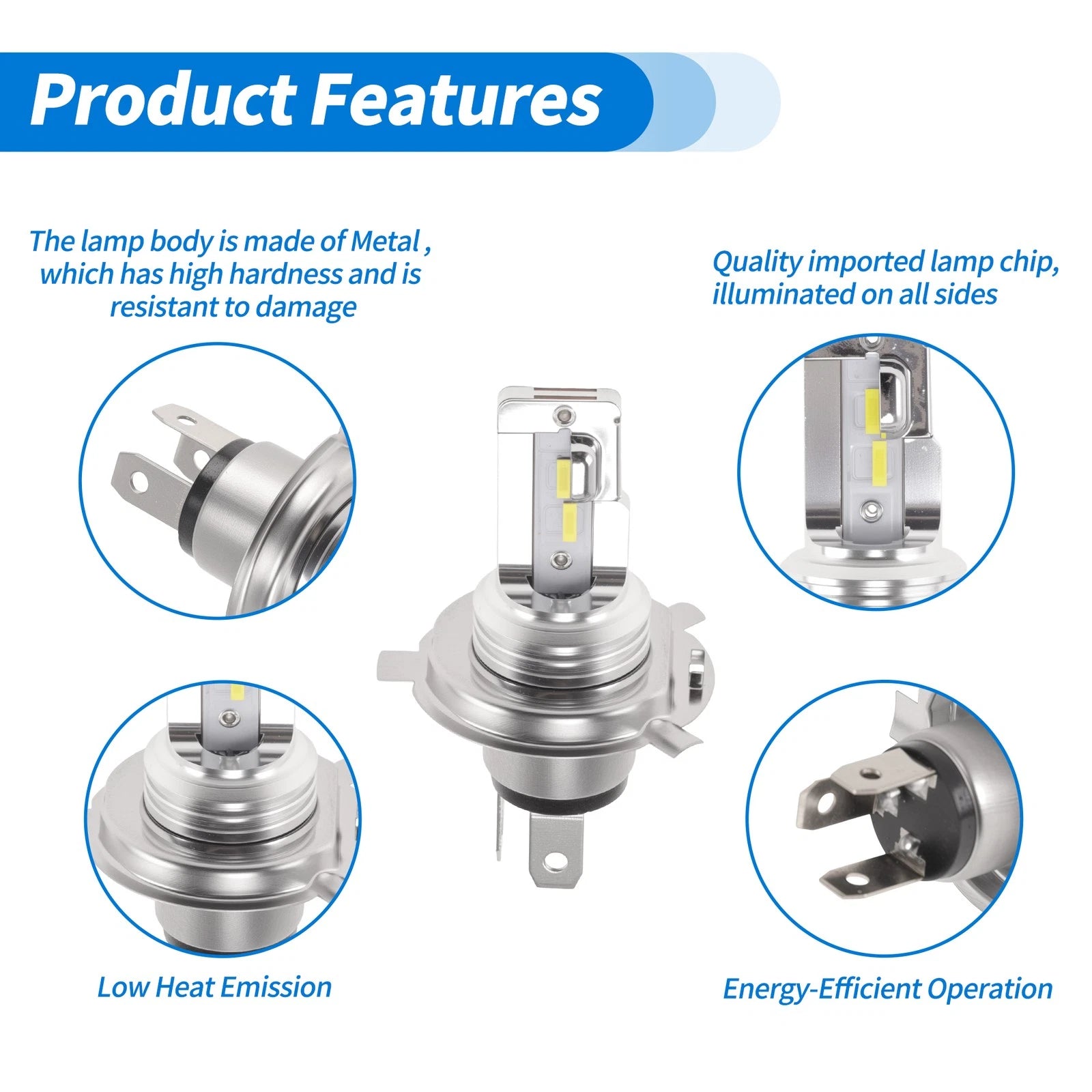 H4 LED Light Bulbs for Auto (6000K Cold White)
