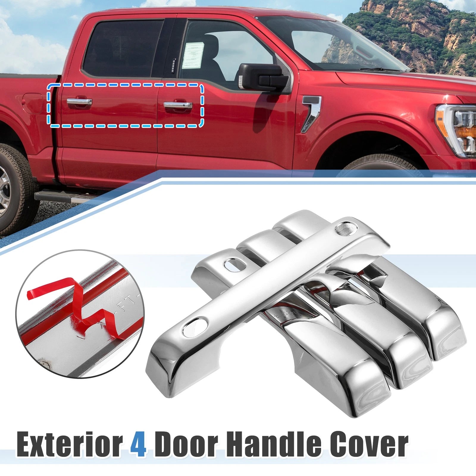 4Pcs Front Rear Door Handle Trims Covers for Ford F150 (2021–2022) Silver