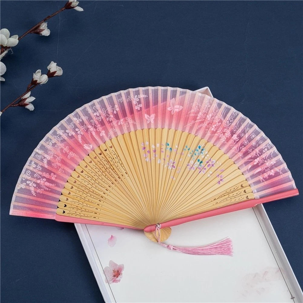 Vintage-Inspired Folding Fan 21cm Painted Edge Faux Silk Openwork Detail