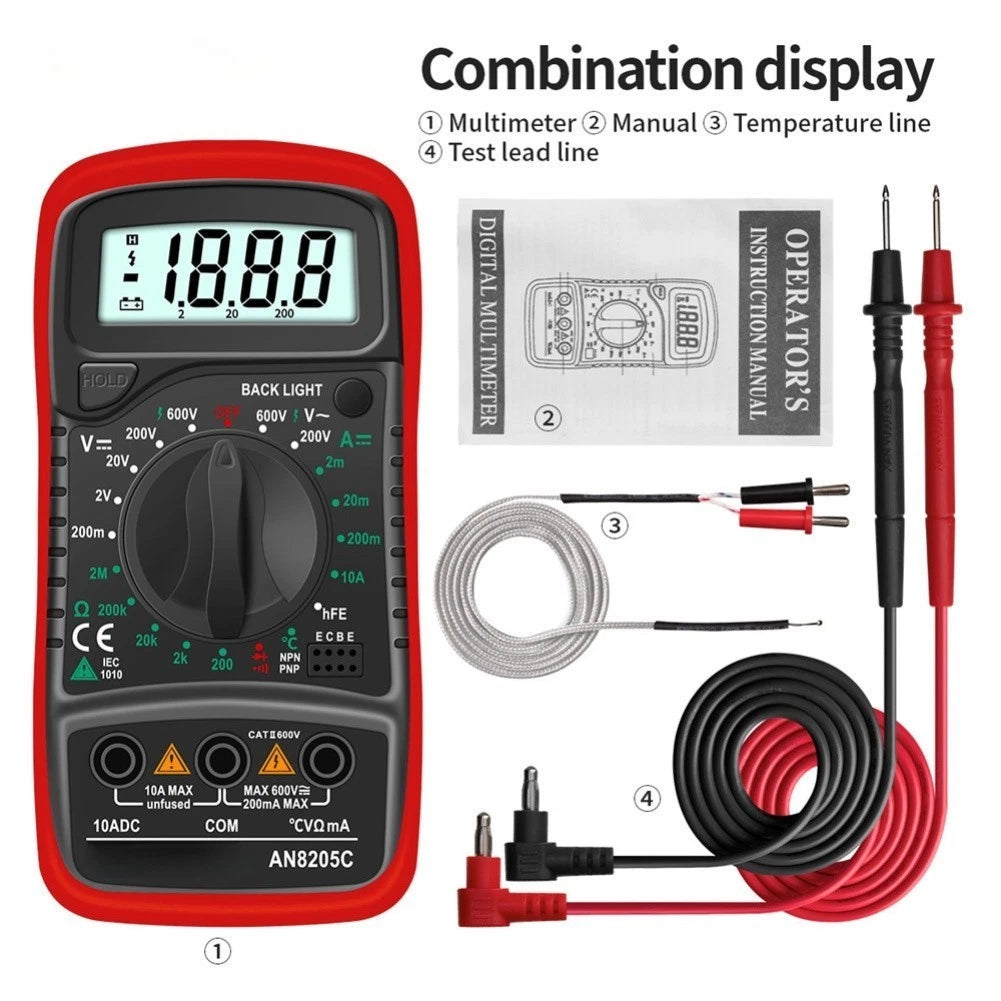 AN8205C Multimeter with Backlight for Voltage Current Temperature Measurement