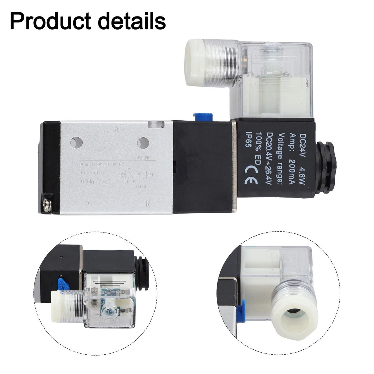 3-Way 2-Position Electric Air Solenoid Valve for DC24V (1/4 BSPT)