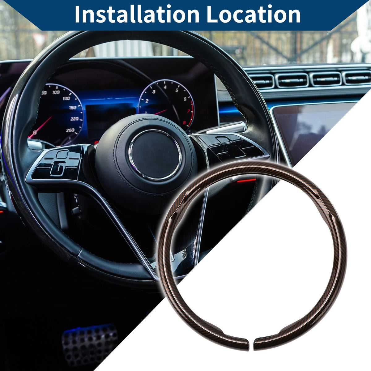 PVC Steering Wheel Cover for Universal Fit (14.96", Brown Carbon Fiber)