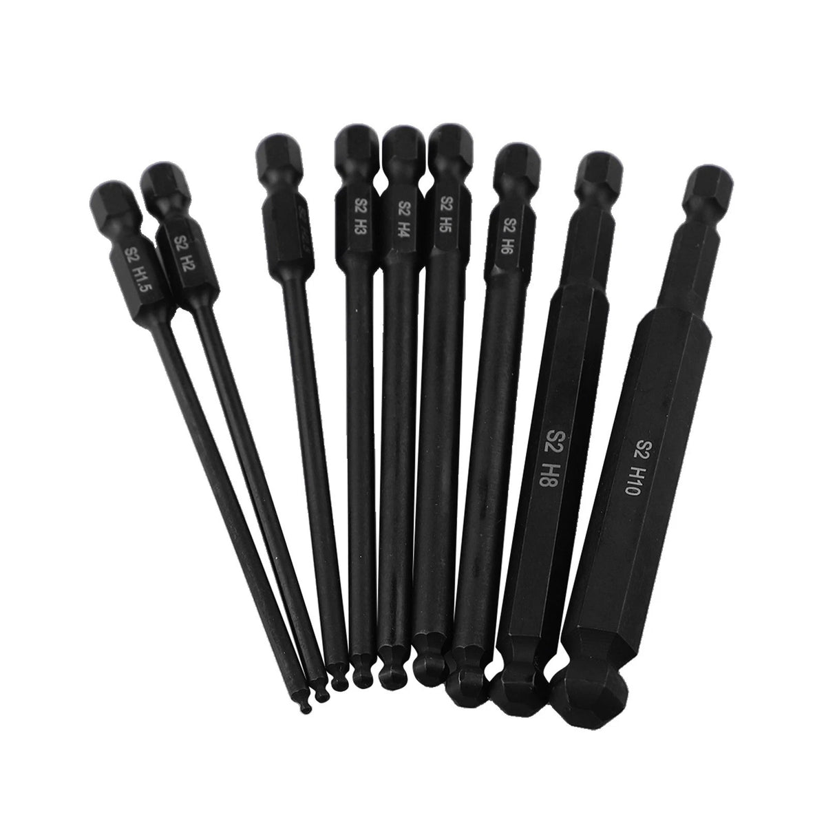 Ball End Hex Bit Set for Limited Space and Angled Surfaces (100mm Length)
