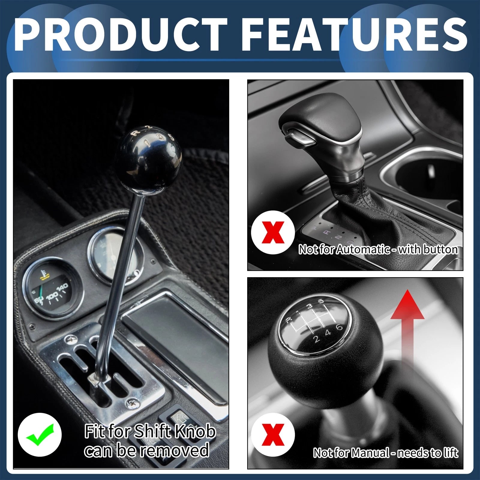 Shift Knob for Universal Vehicles (25cm, Clear Pink, 2 Adapters)