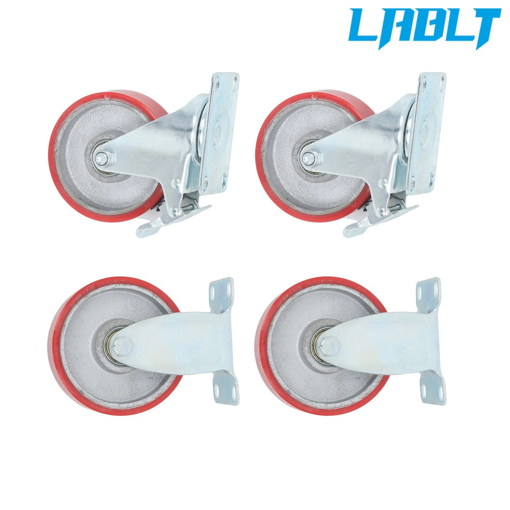 Set of 4 Heavy Duty 4" Red Polyurethane Casters for