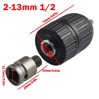 Keyless Drill Bit Chuck for Impact Driver Adapter (1/2" Hex Shank)
