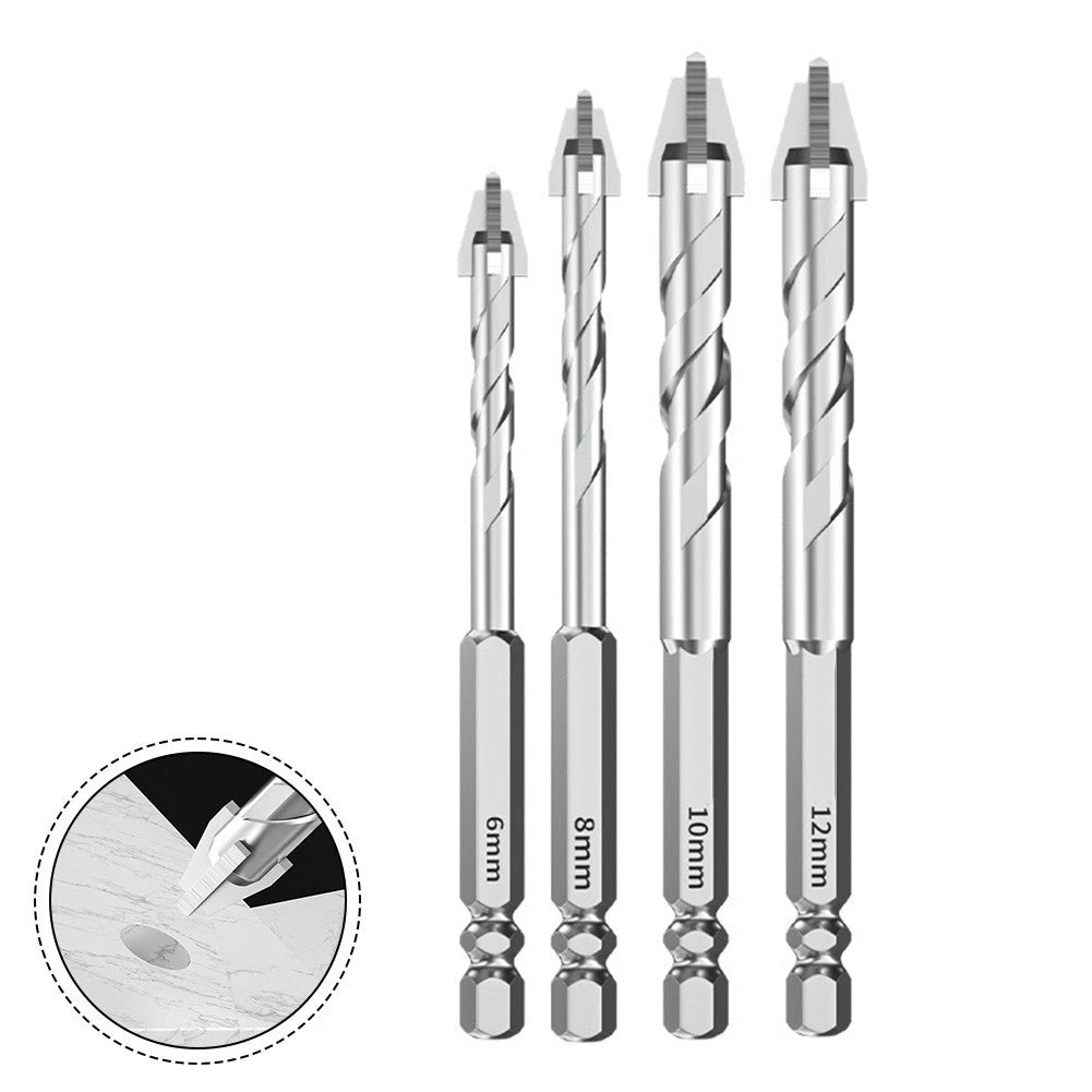 4-Piece 9 Blade Drill Bit Set for Concrete and Tiles