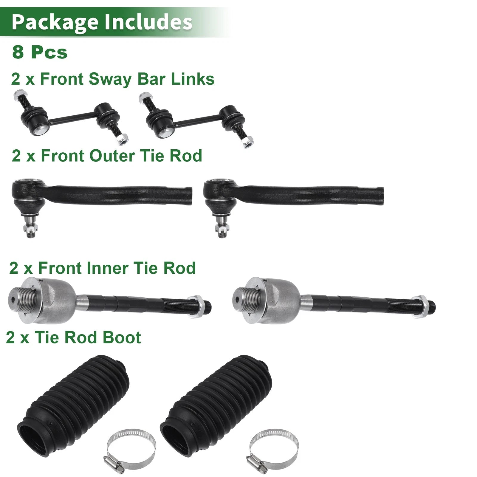 8pcs Front Suspension Kit Inner Outer Tie Rod End for Ford Edge (2007–2014)