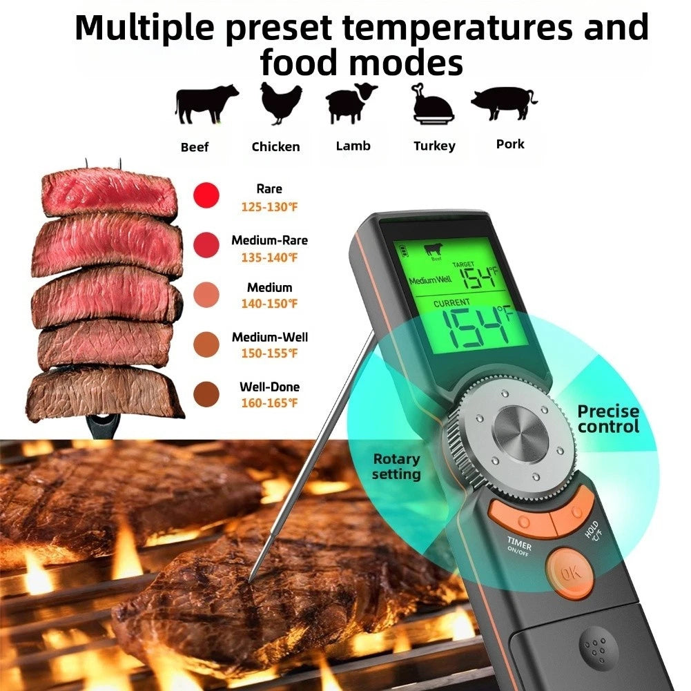 Foldable Probe Thermometer for BBQ Grill and Meat Cooking