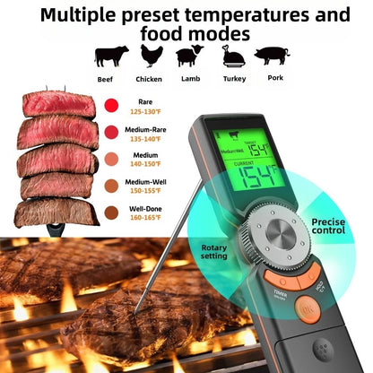 Foldable Probe Thermometer for BBQ Grill and Meat Cooking