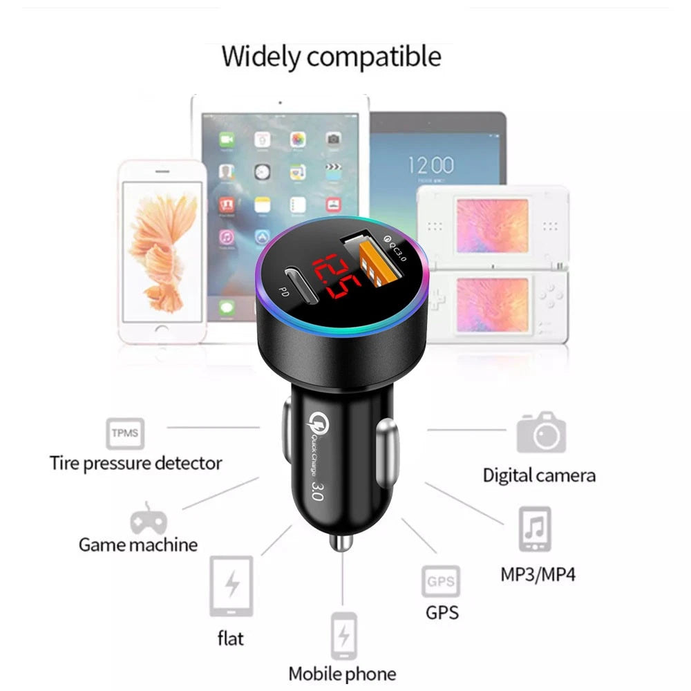 38W Dual USB PD Type-C Fast Car Phone Charger for Universal Use
