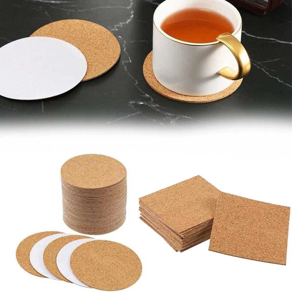 Set of 10 Cork Coasters with Self-Adhesive Backing for Home Bar