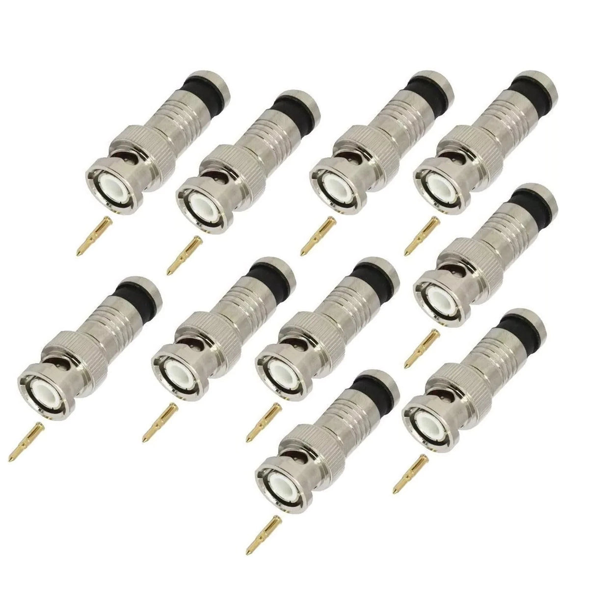 10PCS BNC Compression Connector Plug Adapter for CCTV RG6 Coax Cables