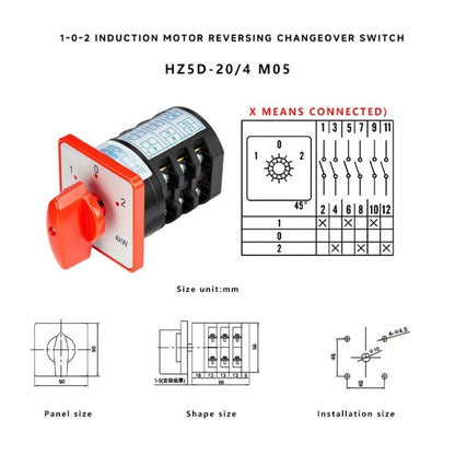 Motor Reversing Switch AC380V 660V 20A HZ5D for Thickened Copper Parts