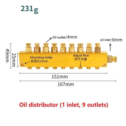 Brass Oil Flow Distributor for Lubrication Systems (Adjustable)