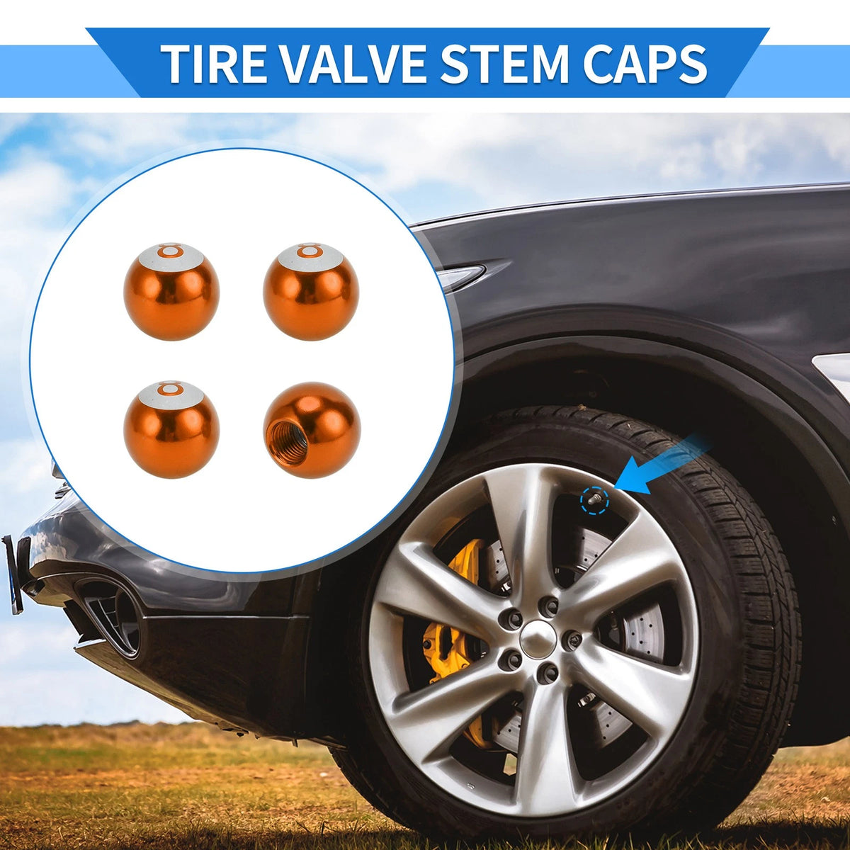 Tire Valve Stem Caps Replacement for Car SUV Truck Bike RV 4 Pcs (Orange Red)