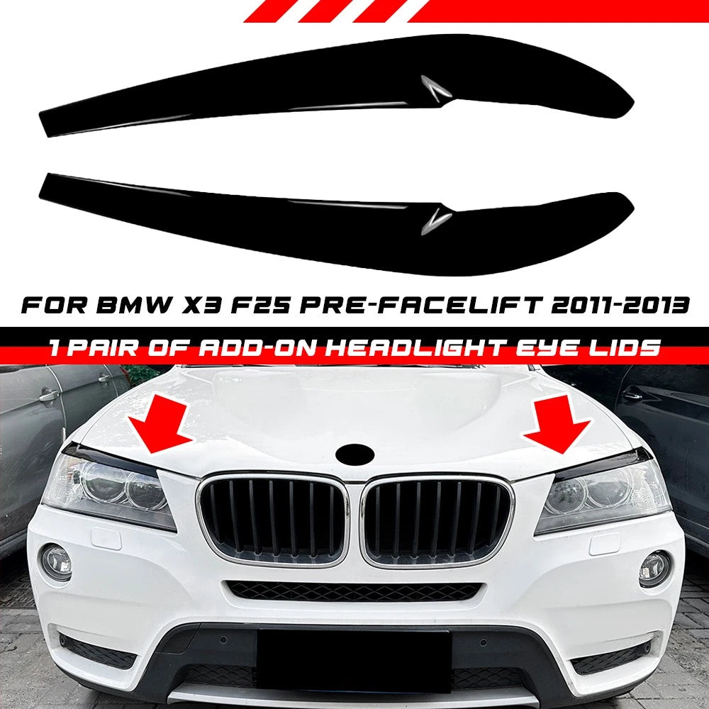 Pair of Black Headlight Eye Lids Covers for BMW X3 F25 (2011–2013)
