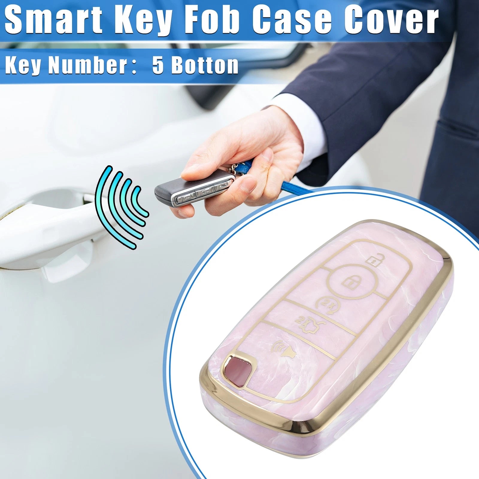 Key Fob Cover Durable TPU for Ford Smart Key 5 Button (Pink) (2011–2024)
