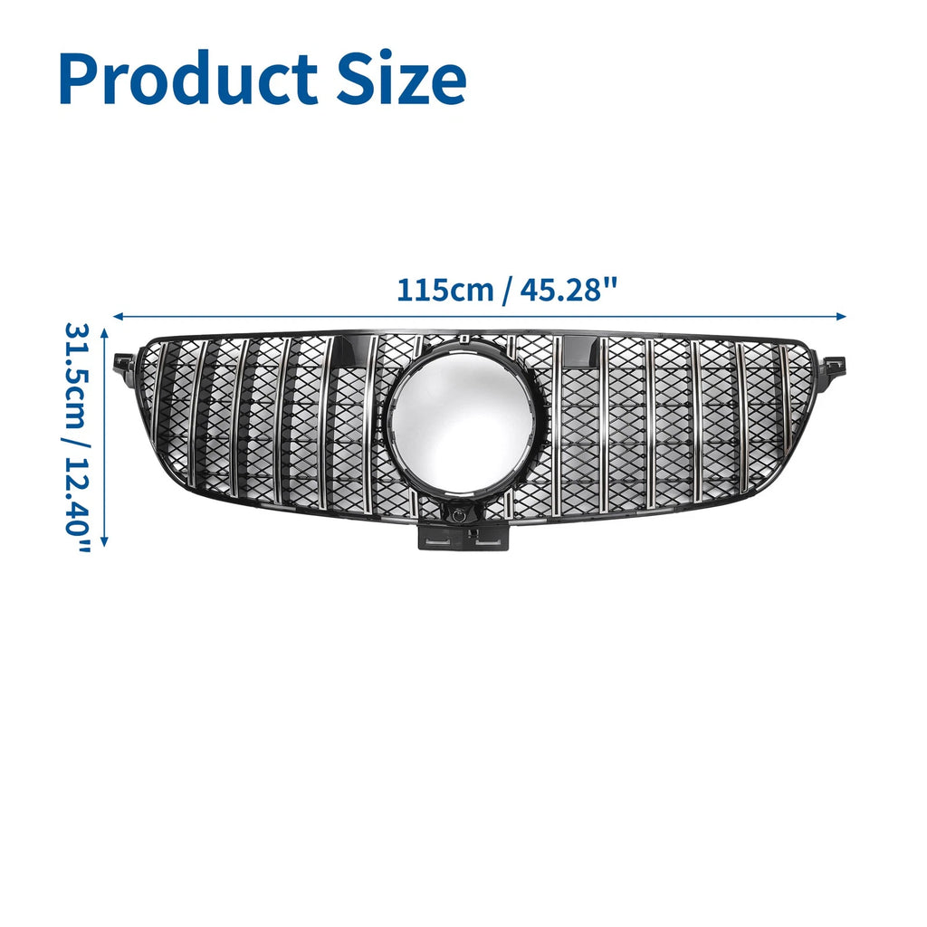 Front Upper Bumper Grille for Mercedes-Benz GLE450 2019 Chrome Silver Ton